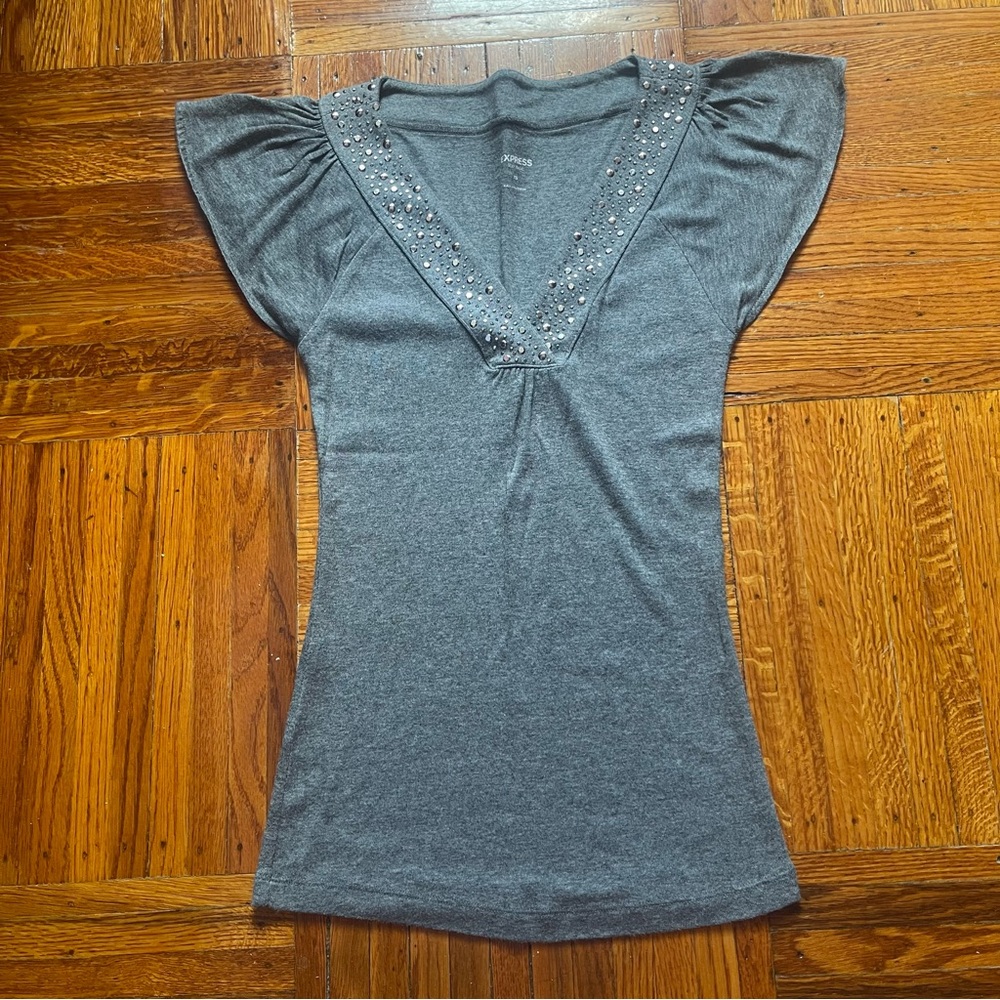 EXPRESS Sexy Basic Gray V Neck Top XS
